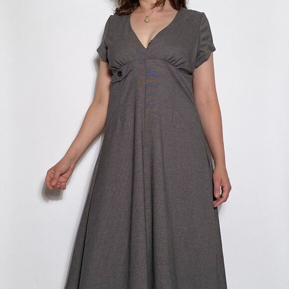 Vintage Handmade FAUX WRAP Empire Waist Retro Midi Dress! Large - Picture 6 of 9